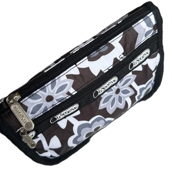leSportsac Cosmetic Bag Hawaii Zippered Pouch Floral Black White Gray - Picture 4 of 17